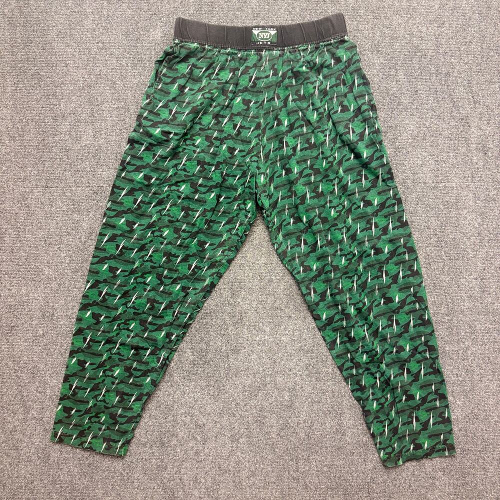 Vintage New York Jets Pants Lighting Print Green Parachute Lounge Pants Size XL
